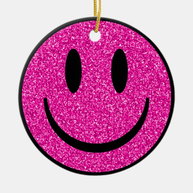 Pink Glitter Smile Face Ceramic Tree Decoration (Front)