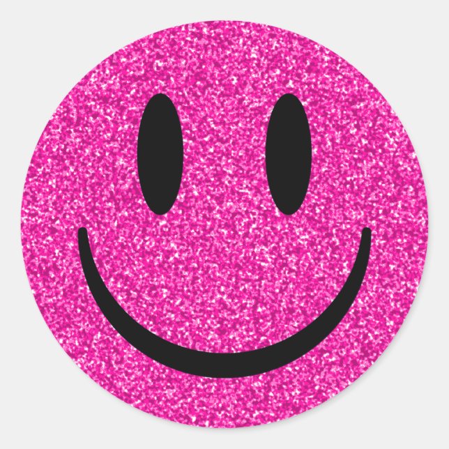 Pink Glitter Smile Face Classic Round Sticker (Front)