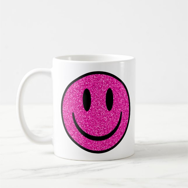 Pink Glitter Smile Face Coffee Mug (Left)