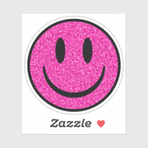 Pink Glitter Smile Face Custom-Cut Vinyl Stickers