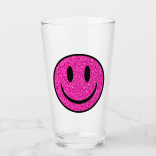 Pink Glitter Smile Face Glass