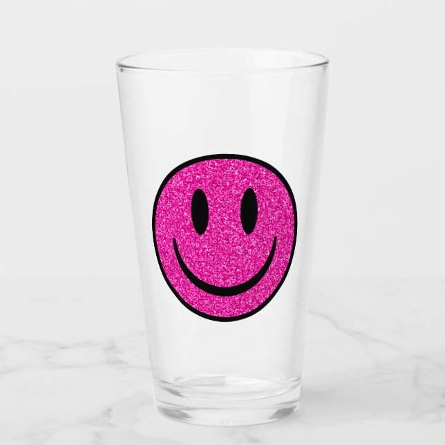 Pink Glitter Smile Face Glass (Front)