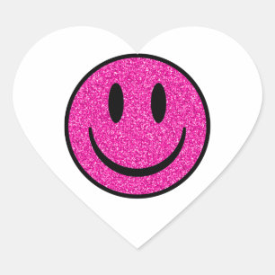 Pink Glitter Smile Face Heart Sticker