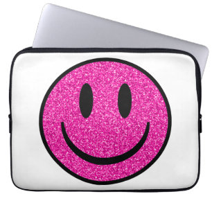Pink Glitter Smile Face Laptop Sleeve