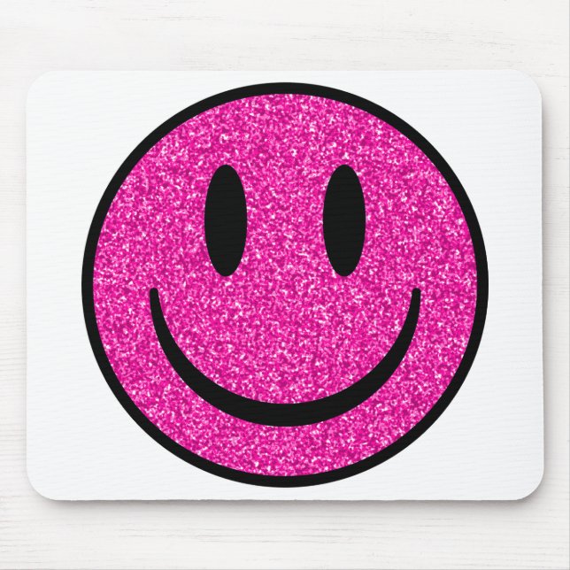 Pink Glitter Smile Face Mouse Mat (Front)