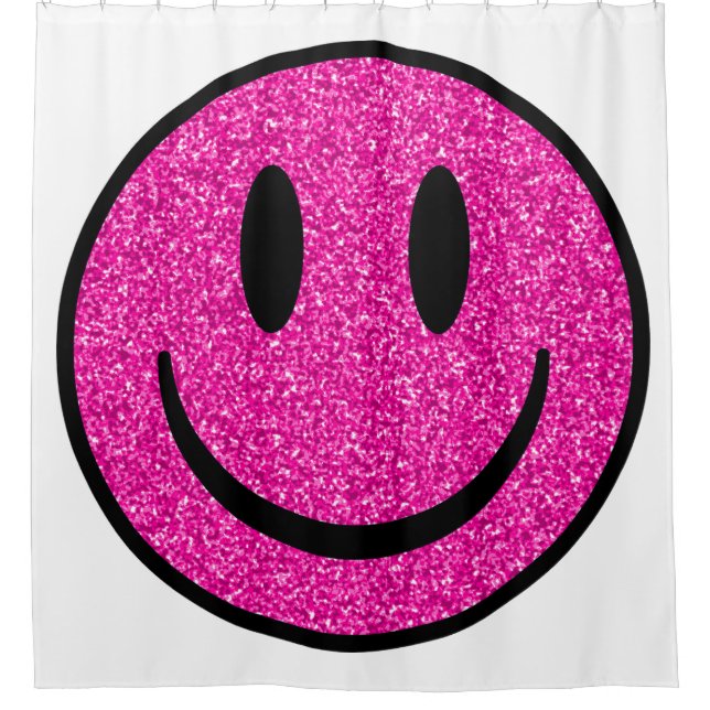 Pink Glitter Smile Face Shower Curtain (Front)