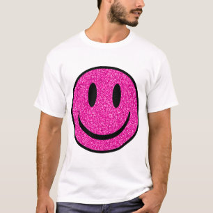 Pink Glitter Smile Face T-Shirt
