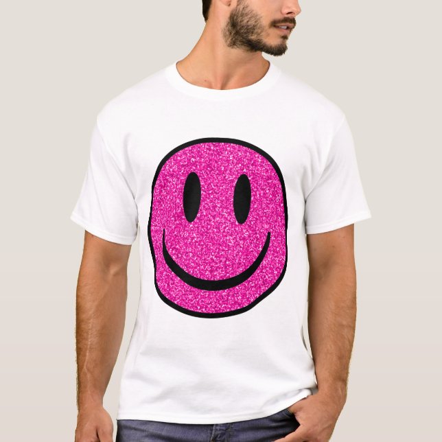 Pink Glitter Smile Face T-Shirt (Front)