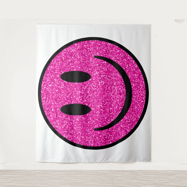 Pink Glitter Smile Face Tapestry (Front)