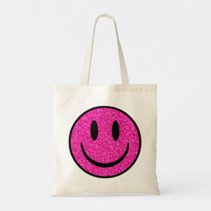 Pink Glitter Smile Face Tote Bag