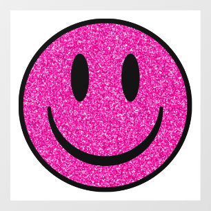 Pink Glitter Smile Face Window Cling