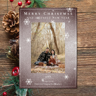 Pink Glitter Snowflakes Holiday Photo Card