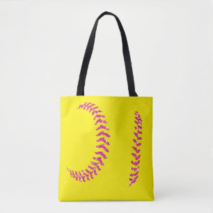Pink Glitter Softball Stitches Tote Bag