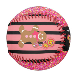 Pink Glitter Sparkle Gingerbread Girl Personalized Baseball
