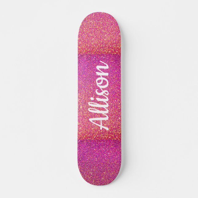 Pink Glitter Sparkle Girly Customised Skateboard (Front)
