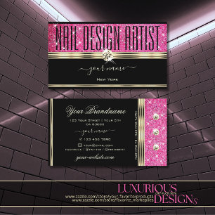 Pink Glitter Sparkle Luminous Stars Gold and Black Business Card
