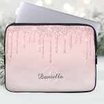Pink Glitter Sparkle Monogram Laptop Sleeve<br><div class="desc">Pretty blush pink colour,  decorated with sparkle faux glitter drip design and monogram. Personalise and add your name in a hand lettered style script.  Perfect for school or office.  Makes a great gift!</div>