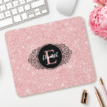 Pink Glitter Sparkle Monogram Mouse Mat<br><div class="desc">This cute monogram mouse pad has a pink and white monogram on a beautiful pink glitter background.  Customise the mouse pad with the name of your choice. So fun for a girls back to school supplies. Designed for you by Blackberry Boulevard.</div>