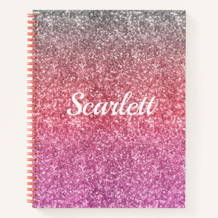 Pink Glitter & Sparkle Ombre Monogram Notebook