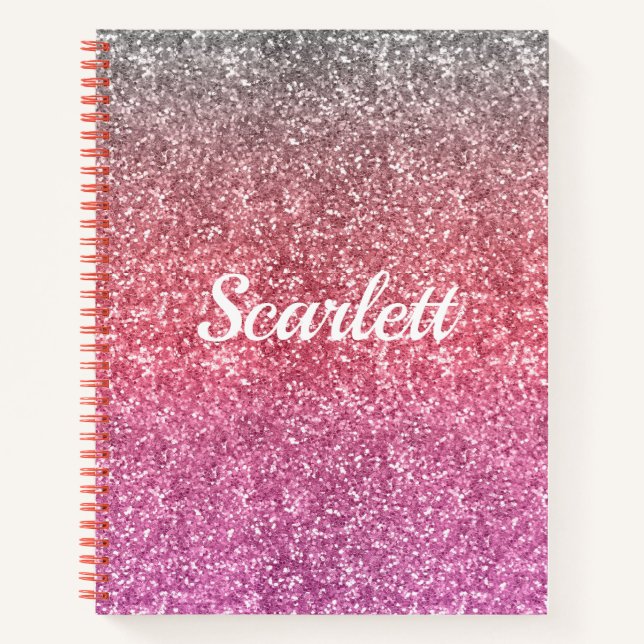 Pink Glitter & Sparkle Ombre Monogram Notebook (Front)