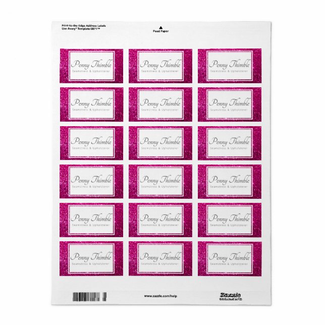 pink glitter sparkle personalised label (Full Sheet)