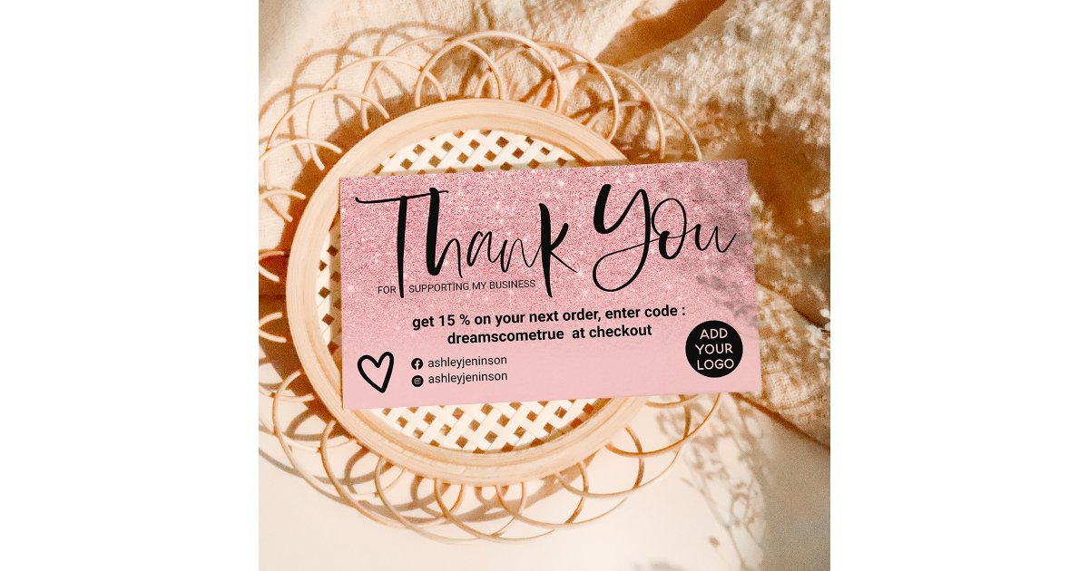 Pink glitter sparkles gradient order thank you business card | Zazzle