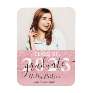 Pink glitter sparkles ombre photo graduation magnet