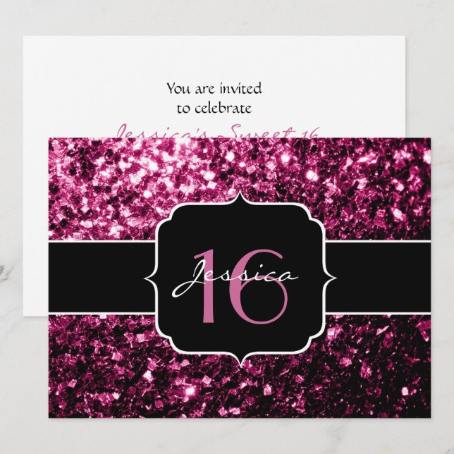 Pink glitter sparkles Sweet 16 Invitation (Front/Back)