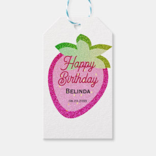 Pink Glitter Sparkling Y2K Strawberry Birthday Gift Tags