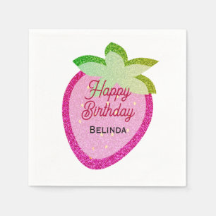 Pink Glitter Sparkling Y2K Strawberry Birthday Napkin