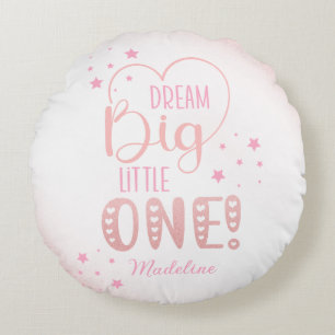 Pink Glitter Starry Dream Big Little One Heart Round Cushion