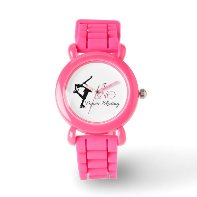 Pink Glitter Strap "I love figure skating" watch (Front)