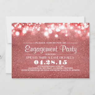 Pink glitter & string lights engagement party invitation