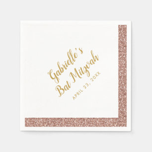 Pink Glitter Stripe Girly Rose Gold Bat Mitzvah Napkin