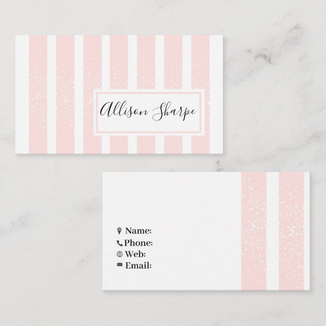 Pink Glitter Stripes Business Card (Front/Back)