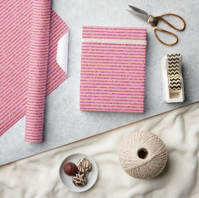 Pink Glitter Stripes Pattern  Wrapping Paper (Crafts)