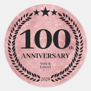 Pink Glitter Style 100 Anniversary Business Logo Classic Round Sticker