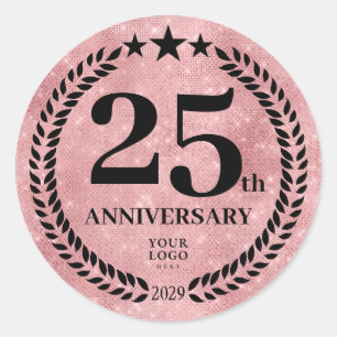 Pink Glitter Style 25th Anniversary Business Logo Classic Round Sticker