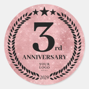 Pink Glitter Style 3rd Anniversary Business Logo Classic Round Sticker