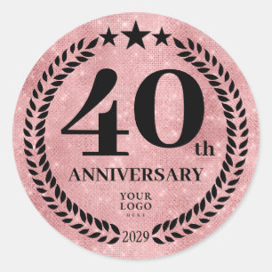  Pink Glitter Style 40th Anniversary Business Logo Classic Round Sticker