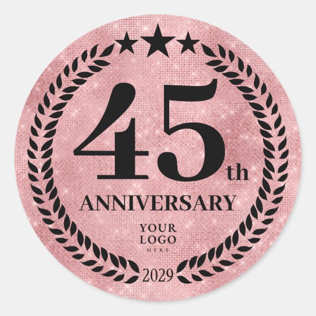  Pink Glitter Style 45th Anniversary Business Logo Classic Round Sticker (Front)