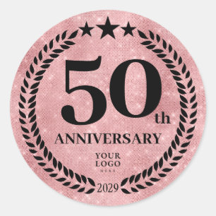 Pink Glitter Style 50th Anniversary Business Logo Classic Round Sticker