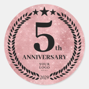 Pink Glitter Style 5th Anniversary Business Logo Classic Round Sticker