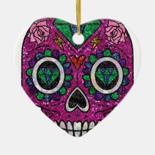pink glitter sugar skull ceramic tree decoration