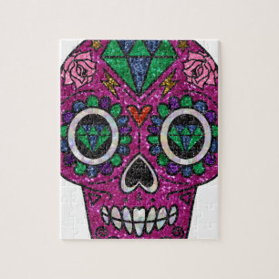 pink glitter sugar skull jigsaw puzzle