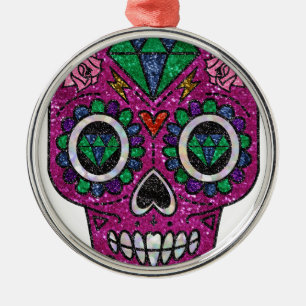 pink glitter sugar skull metal tree decoration