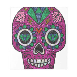 pink glitter sugar skull notepad