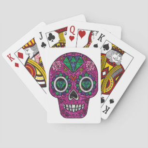 pink glitter sugar skull playing cards