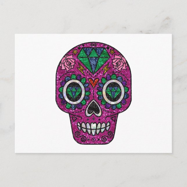 pink glitter sugar skull postcard (Front)