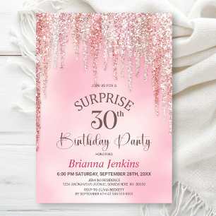 Pink Glitter Surprise 30th Birthday Party Invitation